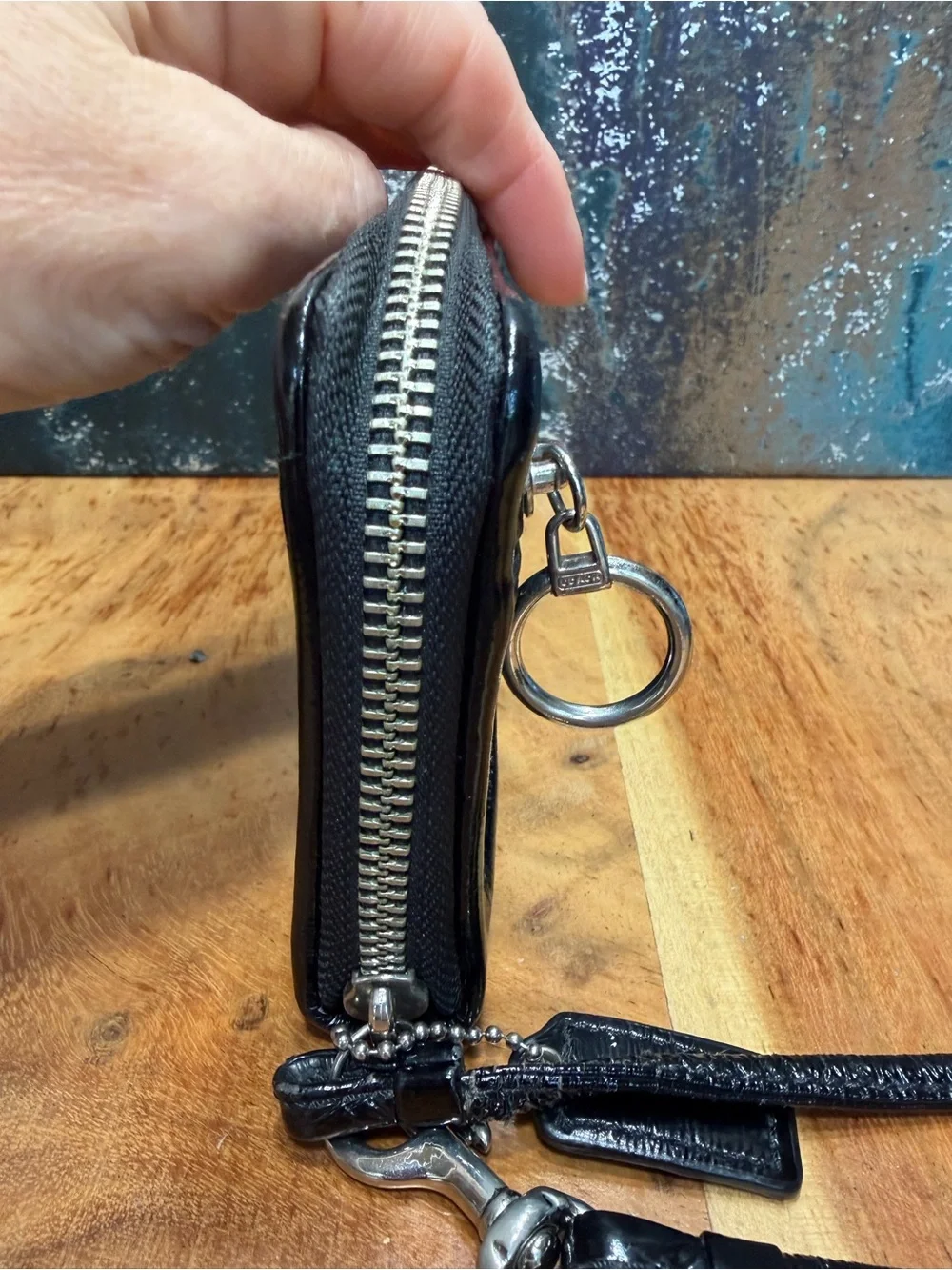 Coach Y2K Poppy Black Patent Leather Zip-Around Wallet Wristlet